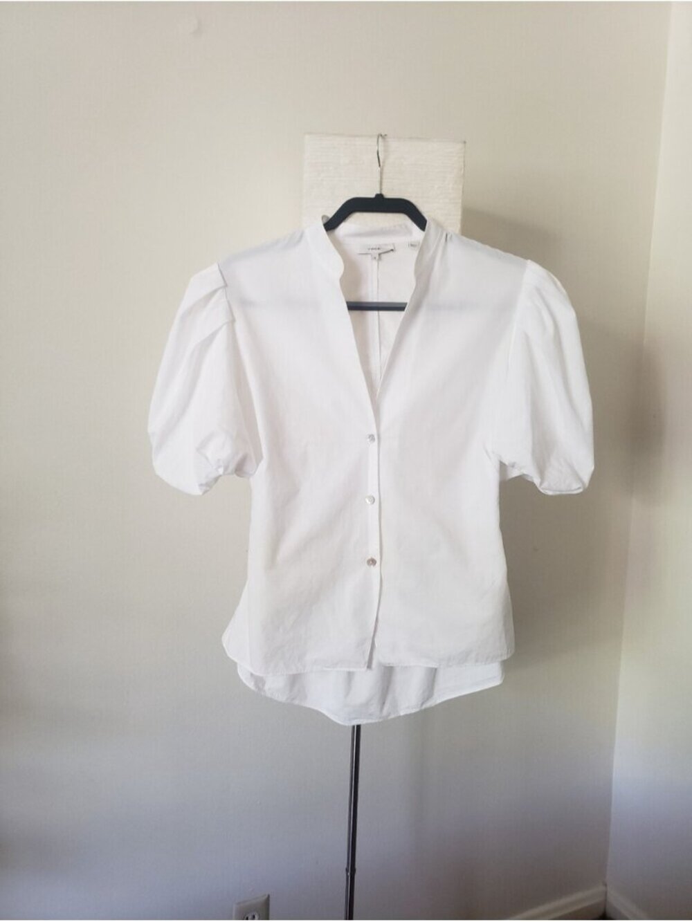 Vince White Cotton Poplin Open Cutout Back Puff Sleeve Blouse Top 10 - Picture 5 of 10